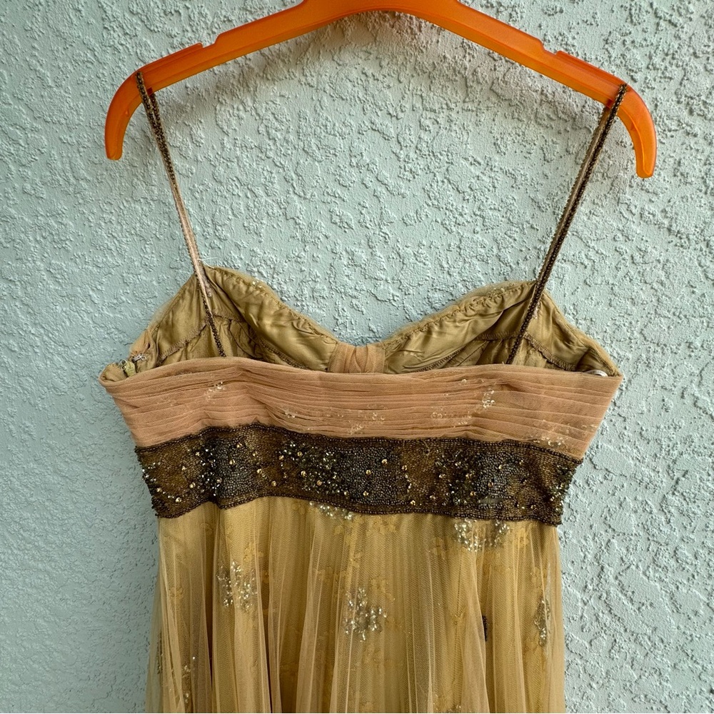 Gatti nolli S silk glitter floral beaded dirty gold ball gown dress Designer - Picture 15 of 16